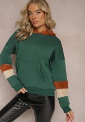 Zielona Bawełniana Bluza z Kapturem i Wstawkami z Polaru Qilin. Zielone bluzy z kapturem damskie Renee, z bawełny. Za 84.99 zł.