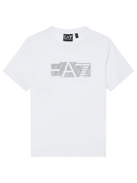 EA7 Emporio Armani T-Shirt 7B000036 AF10378 U0002 Biały Regular Fit. Białe t-shirty chłopięce EA7 Emporio Armani, bez wzorów, z bawełny, bez ramiączek. Za 129.99 zł.