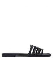 Tommy Hilfiger Klapki Th Script Flat Mule Lth FW0FW09368 Czarny. Czarne klapki damskie Tommy Hilfiger, bez wzorów, ze skóry, bez obcasa. Za 409.99 zł.