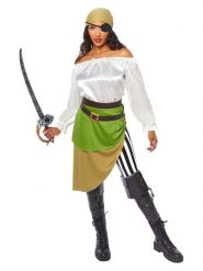 Amscan 6-częściowy kostium "Pirate" w kolorze zielono-białym rozmiar: XL. Białe stroje jednoczęściowe damskie AMSCAN, xl, z aplikacjami. Za 130.99 zł.