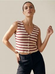 Bawełniana kamizelka w paski - czerwony. Czerwone kamizelki damskie Sinsay, l, z bawełny. Za 45.99 zł.