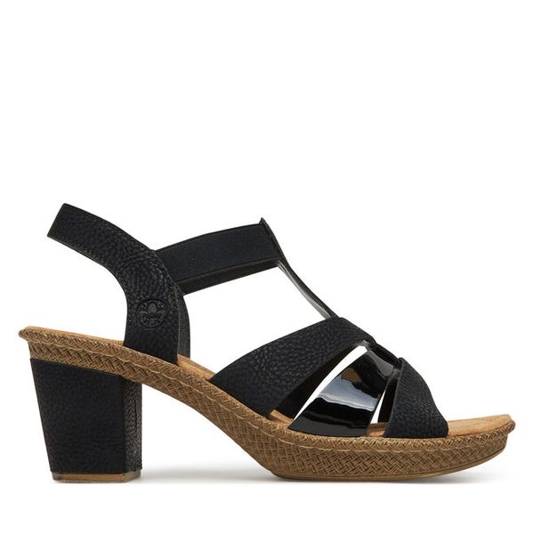 Sandały Rieker. Czarne sandały damskie Rieker, bez wzorów, bez obcasa, na słupku. Za 239.99 zł.