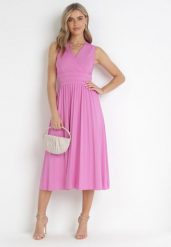 Różowa Sukienka Midi Bez Rękawów z Plisowanym Dołem Dreana. Czerwone sukienki damskie Born2be, na imprezę, l, bez wzorów, eleganckie, bez kołnierzyka, bez ramiączek, midi, plisowane. W wyprzedaży za 159.99 zł.