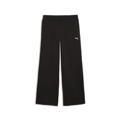 Damskie spodnie z szerokimi nogawkami Essentials Cat z dzianiny PUMA. Czarne spodnie materiałowe damskie Puma, bez wzorów, z bawełny, eleganckie, z standardowym stanem. Za 229.00 zł.