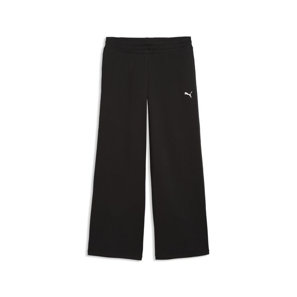 Damskie spodnie z szerokimi nogawkami Essentials Cat z dzianiny PUMA. Czarne spodnie materiałowe damskie Puma, bez wzorów, z bawełny, eleganckie, z standardowym stanem. Za 229.00 zł.