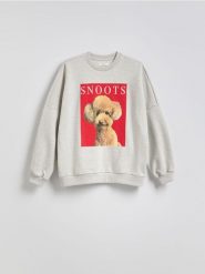 Bluza z nadrukiem - jasnoszary. Szare bluzy bez kaptura damskie Reserved, l, z bawełny. W wyprzedaży za 59.99 zł.