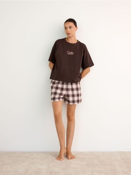 Bawełniana piżama - brązowy. Brązowe piżamy damskie Reserved, l, bez wzorów, z bawełny, bez ramiączek. Za 99.99 zł.