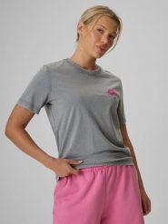 T-shirt relaxed z nadrukiem damski 4F 4FRSS26TTSHF4515. Szare t-shirty damskie 4f, s, bez wzorów, z bawełny, bez kołnierzyka. Za 79.99 zł.