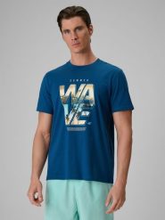 4F T-shirt regular z nadrukiem męski - turkusowy XXL. Niebieskie t-shirty męskie 4f, m, bez wzorów, z bawełny, bez kołnierzyka. Za 79.99 zł.