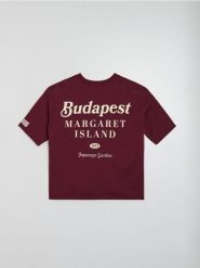 Koszulka z napisem z dzianiny terry - bordowy. Czerwone t-shirty damskie Sinsay, l, bez wzorów, z dzianiny, bez kołnierzyka. Za 35.99 zł.