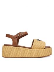 LOVE MOSCHINO Sandały JA16127I0OJR610B Beżowy. Brązowe sandały damskie Love Moschino, bez wzorów, z materiału, bez obcasa, na koturnie. Za 939.99 zł.