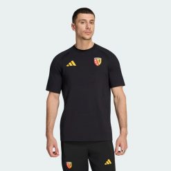 Koszulka RC Lens Tiro Travel. Czarne t-shirty sportowe męskie Adidas, uniwersalny, z bawełny, bez ramiączek, do piłki nożnej. Za 199.00 zł.