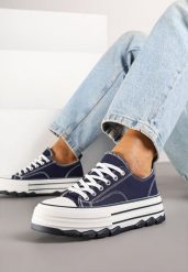 Granatowe Trampki na Grubej Podeszwie pod Kostkę Adsoria. Niebieskie trampki i tenisówki damskie Born2be, bez wzorów, z jeansu. Za 64.99 zł.