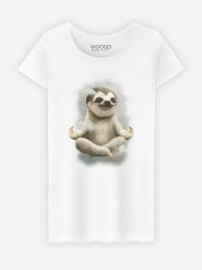 WOOOP Koszulka "Medidate Sloth" w kolorze białym rozmiar: S. Białe t-shirty damskie Wooop, s, bez wzorów, z bawełny, bez kołnierzyka. Za 37.45 zł.