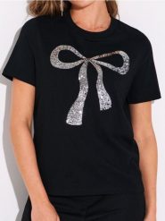 Bawełniana koszulka z ozdobnymi cekinami - czarny. Czarne t-shirty damskie Sinsay, l, bez wzorów, z bawełny, bez kołnierzyka. Za 25.99 zł.