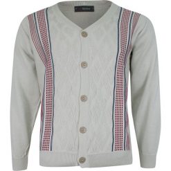 Kardigan, Beżowy w Paski Sweter Zapinany na Guziki, Elegancki -MAX SHELDON- Męski. Brązowe kardigany męskie Max Sheldon, m, bez wzorów, z bawełny, casualowe, bez kołnierzyka. Za 195.00 zł.