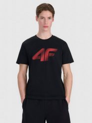 4F T-shirt regular z nadrukiem męski - czarny M. Czarne t-shirty męskie 4f, m, bez wzorów, z bawełny, bez kołnierzyka. Za 59.99 zł.