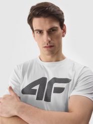 4F T-shirt regular z nadrukiem męski - biały M. Białe t-shirty męskie 4f, m, bez wzorów, z bawełny, bez kołnierzyka. Za 59.99 zł.