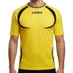 Męska koszulka do biegania z krótkim rękawem oddychająca żółto-niebieska. Niebieskie t-shirty sportowe męskie Legea, m, z bawełny, bez ramiączek, do biegania. Za 48.00 zł.