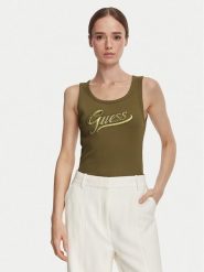 Guess Top W6YP30 K4380 Khaki Slim Fit. Brązowe topy damskie Guess, s, z aplikacjami, z syntetyku, bez ramiączek. Za 194.99 zł.
