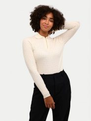 Kaffe Sweter Flora 10508952 Beżowy Slim Fit. Brązowe swetry klasyczne damskie Kaffe, l, z bawełny, bez kołnierzyka. Za 129.99 zł.