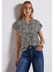 Street One Bluzka w kolorze biało-czarnym rozmiar: 42. Białe bluzki damskie Street One, bez wzorów, z wiskozy, street, bez kołnierzyka, bez ramiączek. Za 113.10 zł.