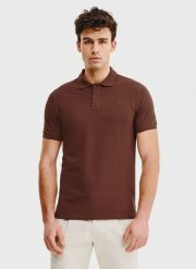 PAKO LORENTE – Gładki t-shirt polo w brązowym kolorze. Brązowe koszulki polo męskie Pako Lorente, m, bez wzorów, z bawełny, bez ramiączek. Za 99.99 zł.