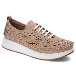 Beżowe Półbuty Venezia Wygodne Skórzane Buty. Brązowe półbuty damskie Venezia, bez wzorów, ze skóry, eleganckie, bez obcasa, na platformie. Za 219.00 zł.