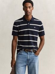 Gant Męska koszulka polo Mężczyźni Bawełna (100%) niebieski|beżowy w paski, L. Brązowe koszulki polo męskie Gant, l, bez wzorów, z bawełny, bez ramiączek. Za 549.95 zł.