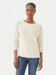 Tommy Hilfiger Sweter WW0WW44975 Écru Regular Fit. Białe swetry klasyczne damskie Tommy Hilfiger, s, z bawełny, bez kołnierzyka. Za 409.99 zł.