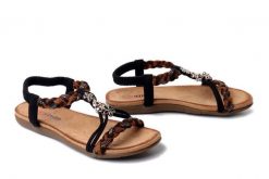 Artiker Relaks 58C0739 BLACK/LEOPARD, sandały damskie. Czarne sandały damskie Artiker Relaks, bez wzorów, bez obcasa, na płaskiej podeszwie. Za 119.90 zł.