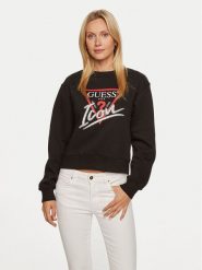 Guess Bluza W4YQ25 KB681 Czarny Regular Fit. Czarne bluzy bez kaptura damskie Guess, m, z bawełny. Za 199.99 zł.