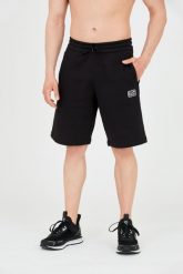 EA7 Męskie czarne krótkie spodenki z naszywkę. Czarne szorty męskie EA7 Emporio Armani, z bawełny, bez kołnierzyka. W wyprzedaży za 208.99 zł.