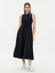 Tommy Hilfiger Sukienka letnia WW0WW41272 Granatowy Regular Fit. Niebieskie sukienki damskie Tommy Hilfiger, na lato, l, bez wzorów, z bawełny, bez kołnierzyka, bez ramiączek. Za 499.99 zł.