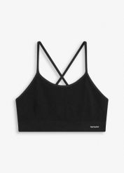 Bezszwowy biustonosz bustier z tyłem typu bokserka z kolekcji Feel Comfort. Czarne biustonosze bonprix, bez wzorów. Za 62.99 zł.