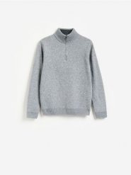Sweter z rozpinanym golfem - szary. Szare swetry męskie Reserved, l, bez wzorów, z dzianiny, bez kołnierzyka. Za 149.99 zł.