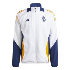Bluza dresowa Prematch Real Madrid 2024/25. Białe bluzy bez kaptura męskie Adidas, z dresówki. W wyprzedaży za 333.55 zł.
