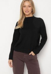 Czarny Gładki Sweter o Pudełkowym Kroju ze Stójką Unessa. Czarne swetry klasyczne damskie Born2be, l, z jeansu, bez kołnierzyka. Za 79.99 zł.