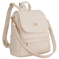 Mały plecak damski miejski beżowy pikowany listonoszka na ramię 2w1 ze skóry ekologicznej Peterson PTN MBP-08-F19. Brązowe plecaki damskie Peterson, z aplikacjami, ze skóry ekologicznej. Za 89.99 zł.