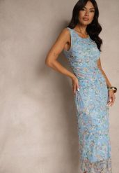 Niebieska Sukienka o Taliowanym w Kwiatowy Wzór Lirandra. Niebieskie sukienki damskie Renee, na imprezę, m, bez wzorów, z wiskozy, eleganckie, bez kołnierzyka, bez ramiączek, maxi. W wyprzedaży za 76.99 zł.