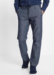 Spodnie chino chambray, Regular Fit Straight. Niebieskie spodnie materiałowe męskie bonprix, bez wzorów. Za 189.99 zł.