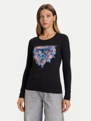 Guess Bluzka W5BI74 J1314 Czarny Slim Fit. Czarne bluzki damskie Guess, xl, z aplikacjami, z bawełny, bez ramiączek. Za 259.99 zł.