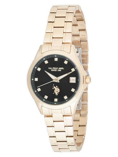 U.S. Polo Assn. Zegarek kwarcowy w kolorze złoto-czarnym rozmiar: onesize. Czarne, analogowe zegarki damskie U.S. Polo Assn., metalowe. Za 173.99 zł.