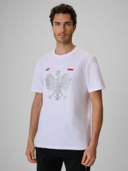 4F Koszulka kibica męska - biała XL. Białe t-shirty sportowe męskie 4f, m, z dzianiny, bez ramiączek. Za 79.99 zł.