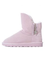 NICEBAY Skórzane botki zimowe "Pompon" w kolorze jasnoróżowym rozmiar: 38. Różowe botki damskie Nicebay, na zimę, z materiału, bez obcasa, bez zapięcia. Za 214.19 zł.