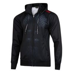 Bluza męska sportowa rozpinana z kapturem EXTREME HOBBY BLACK ARMOUR. Czarne bluzy sportowe męskie EXTREME HOBBY, bez wzorów, z poliesteru, sportowe, bez kołnierzyka, bez ramiączek. Za 259.00 zł.