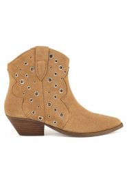 Badura Kowbojki ORCHID-V365-C-191-1 Beżowy. Brązowe botki damskie Badura, ze skóry, bez obcasa, na słupku, bez zapięcia. Za 399.99 zł.