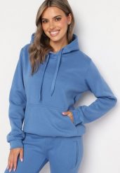 Niebieska Bluza Basic z Kapturem Kasseia. Niebieskie bluzy z kapturem damskie Born2be, l, z dzianiny. Za 34.99 zł.