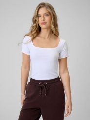 4F T-shirt slim gładki damski - biały XS. Białe t-shirty damskie 4f, xs, bez wzorów, z tkaniny, bez kołnierzyka. Za 79.99 zł.