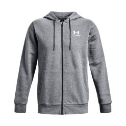 Bluza fitness męska Under Armour Essential Fleece Full Zip Hood. Szare bluzy sportowe męskie Under Armour, bez wzorów, sportowe, bez kołnierzyka, bez ramiączek. Za 179.99 zł.